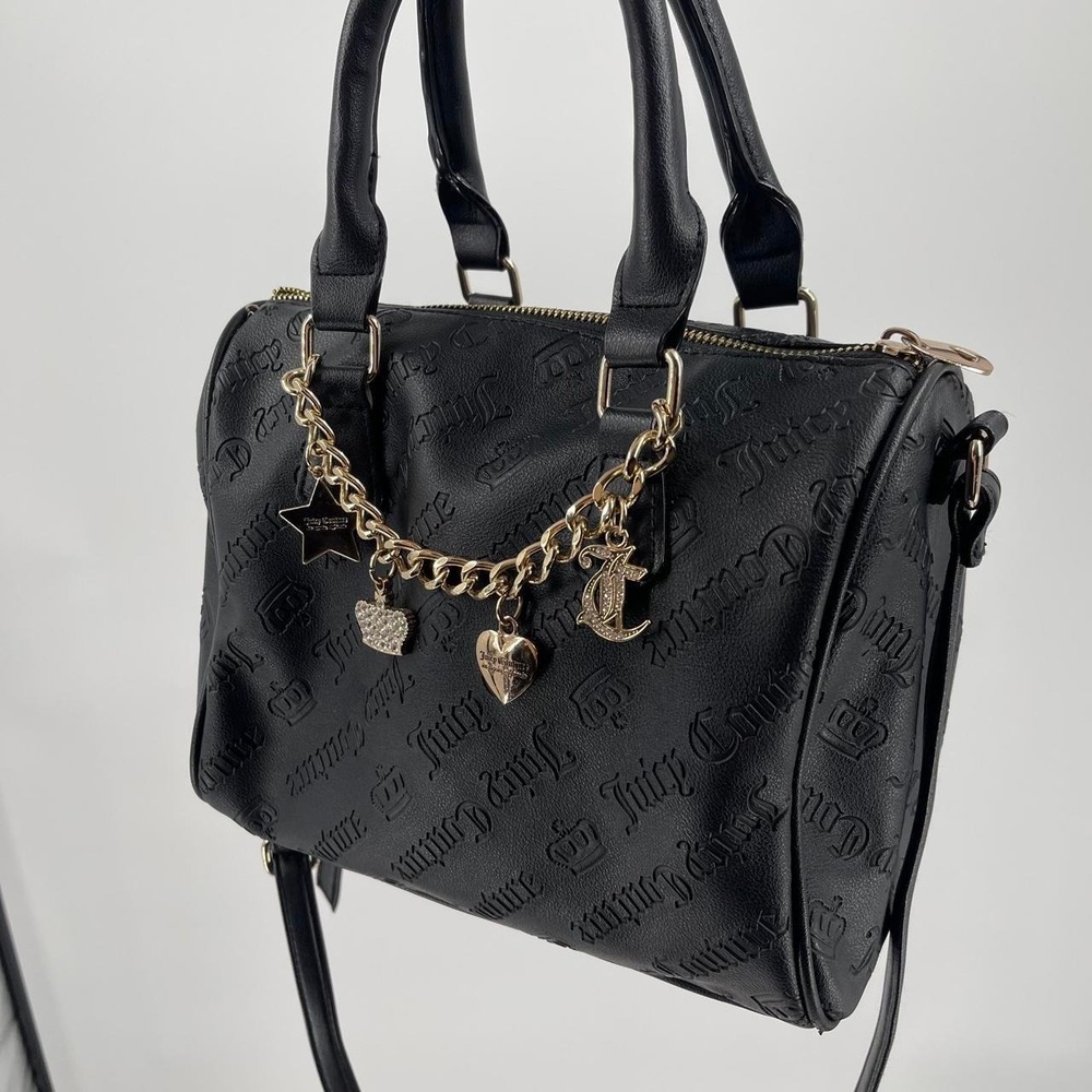 Y2K Juicy Couture Bling Charm Faux Leather Purse Black Shoulder Bag McBling